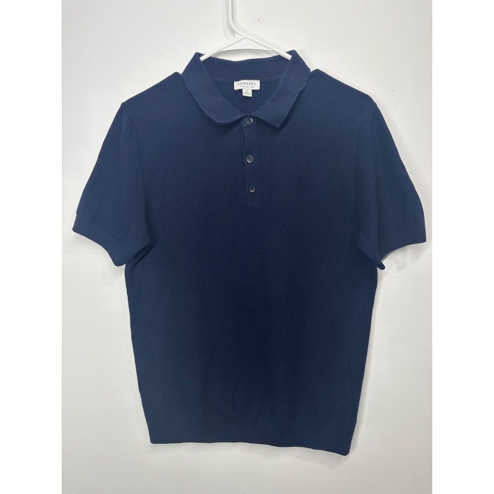 Sunspel Knitted Short Polo Shirt Navy Blue Men's Medium